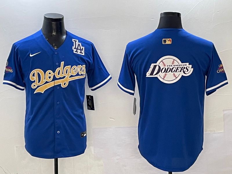 Men Los Angeles Dodgers Blank Blue Champion gold character 2025 Nike MLB Jersey style 29